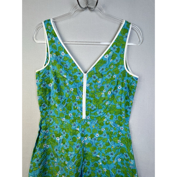 Pappagallo Dress Women 6 Blue Green Floral Textured Cotton Preppy Summer Casual - Picture 3 of 10